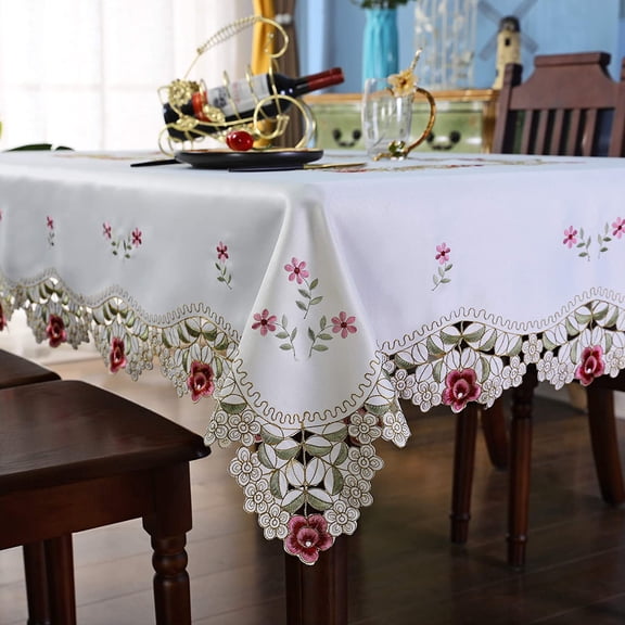 Nvzi Damask Rose Camellia Embroidered Tablecloth Rectangular 68 x 106 inch Approx