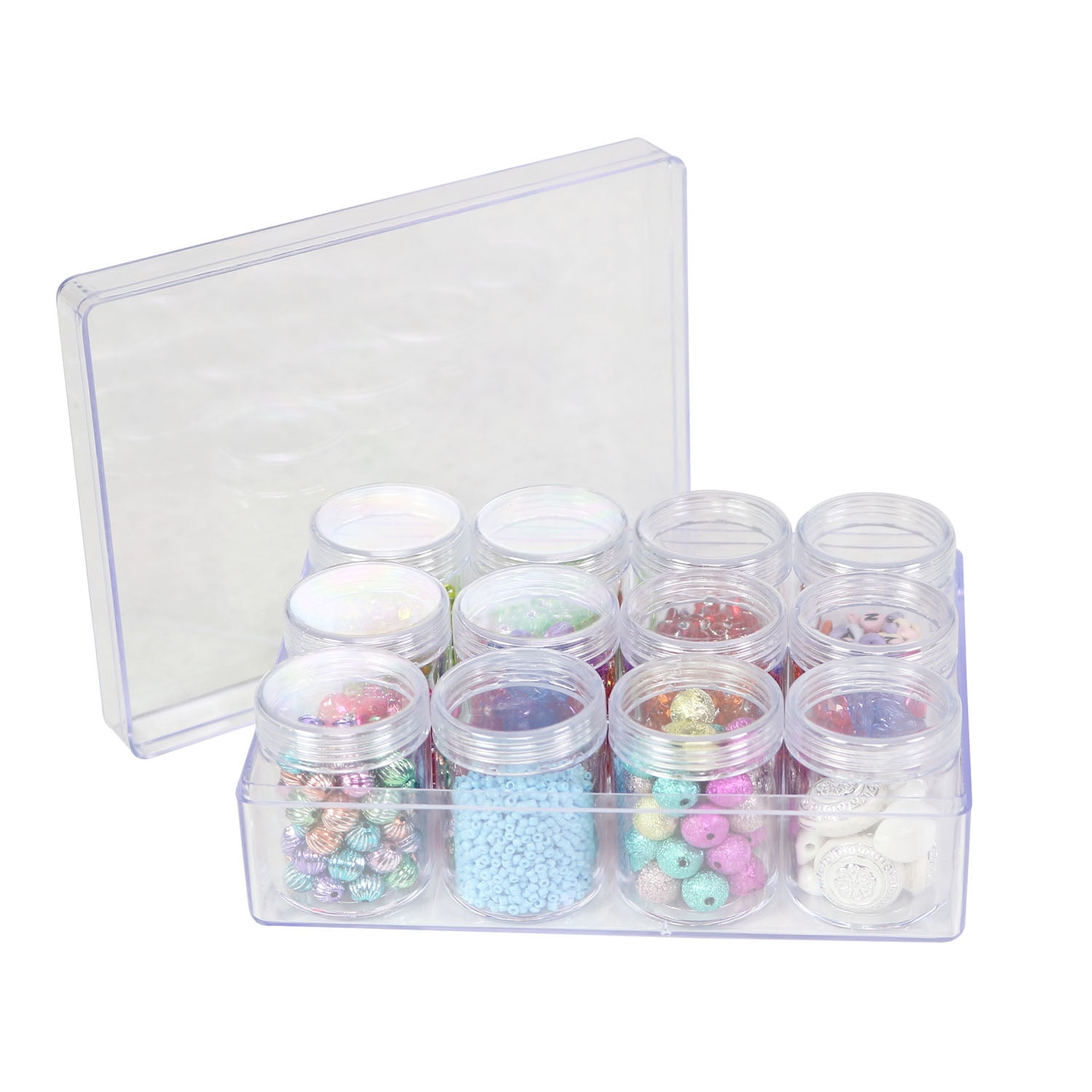(2 pack) Everything Mary 12-Unit Plastic Beading Craft and Hobby Storage Box, Clear (Single)