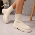 thumbnail image 4 of hopeusnice Round Toe Knit Ankle Boots Women Breathable Chunky Boots for Street Style Beige 35, 4 of 8