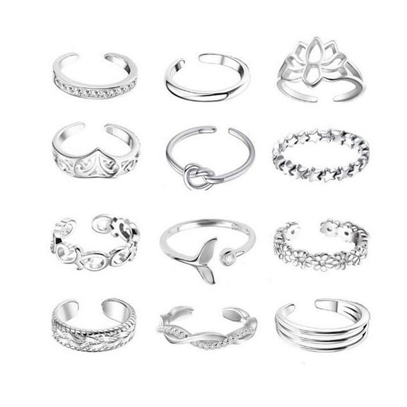 12Pcs/Set Jewelry Silver/Gold/Rose Gold Toe Aolly Rings Gifts Women K8F5