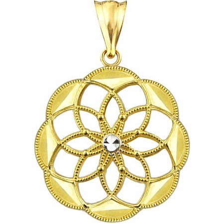 US GOLD 10kt Gold Double Sided Floral Disc Charm Pendant