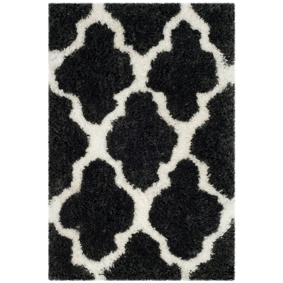 SAFAVIEH Barcelona Shag Mira Geometric Area Rug, Graphite/Ivory, 2' x 3'