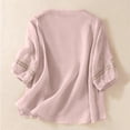thumbnail image 6 of ClodeEU Women's Embroidered Linen Blend 3/4 Sleeve Boho Set,Casual Solid Color Wide Leg Pants Two Piece Outfit Pink,Women's Plus M, 6 of 8
