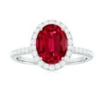 thumbnail image 4 of Rosec Jewels Womens Oval Ruby Halo Ring with Moissanite - 8X10 mm Lab Created Ruby, AAAA Grade, 18K White Gold, US 8.00, 4 of 8