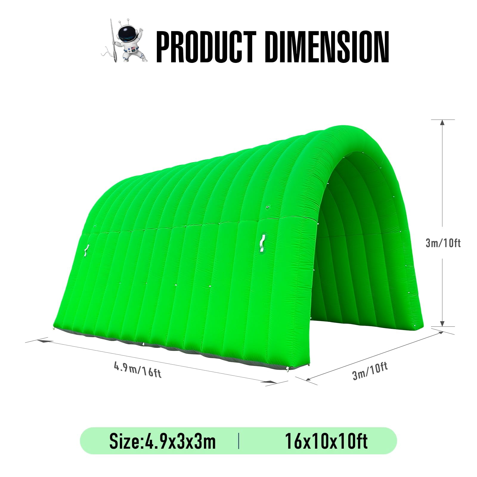 Inflatable Sports Tunnel Arch with Blower 16x10x10ft Green Event Entrance for Exhibitions Shops Schools & Supermarkets