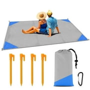 LNKOO Sandfree Beach Blanket 79" x 55" Extra Large, Soft Pocket Picnic Blanket, Waterproof Outdoor Family Mat with 4 Stakes& 1 Carabiner for Beach, Camping, Hiking, Music Festival, Machine Washable