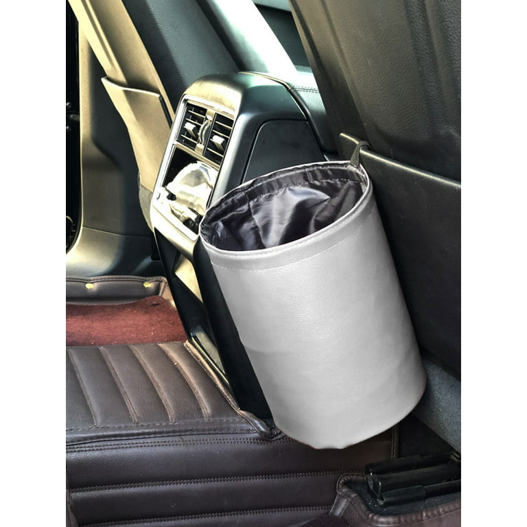Car Trash Can Keep Clean and Neat PU Leather Car Trash Organizer Waterproof  and Collapsible Garbage Storage Bag with Elastic Strap Car Dustbin for Car