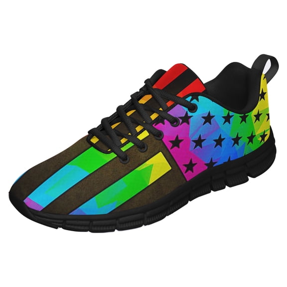 LGBT Pride Shoes Men Women Fashion Rainbow Sneakers Lightweight Breathable Running Shoes Gift for Gay Lesbian Black Size 3.5