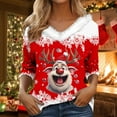 thumbnail image 2 of Women's Autumn Winter Casual Fashion V Neck Collar Christmas Print Long Sleeve T Shirt Tops Casual Shirts, 2 of 5