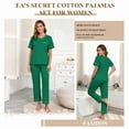thumbnail image 4 of EA'S SECRET 100% Cotton Pajamas for Women Set Short Sleeve & Long Pants Lounge Sets for Women V Neck Sleepwear with Pockets (Evergreen,2XL), 4 of 9