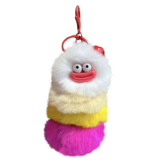 Keychain Gift for Schoolbag,Cute Fluffy Plush Keychain with Cartoon Face Soft Faux Fur Bag Charm for Women，Girls，and Kids Fun Gift Idea