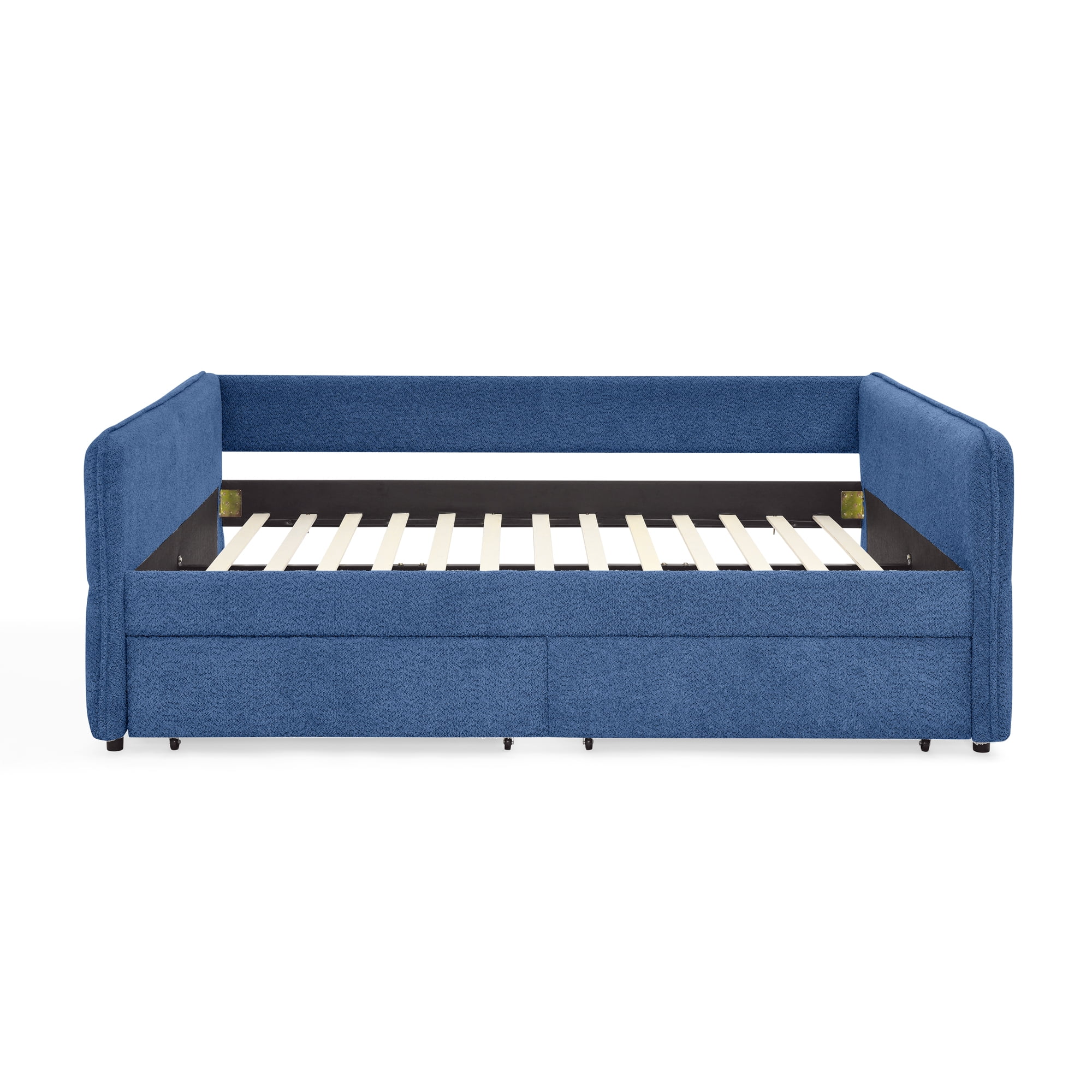 Mintazer Queen Upholstered Daybed with 2 Storage Drawers, Modern Sofa Bed for Living Room & Bedroom, Blue