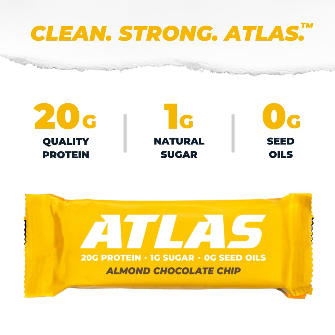 Atlas Bar, Keto Friendly & Grass Fed Whey Protein Bar, Almond Chocolate Chip, 15g Protein, 10 Bars