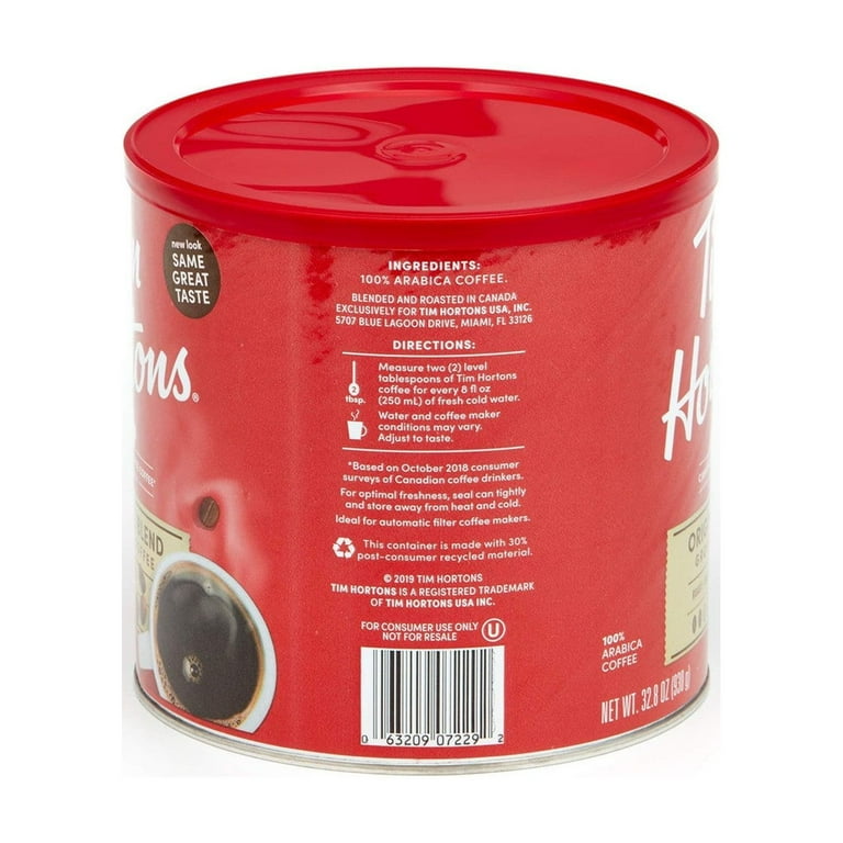 Tim Hortons Coffee, 100% Arabica Medium Roast, 930g/33oz - Walmart.com