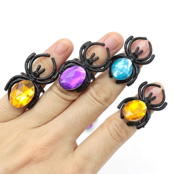 Anillos de araña de plástico, 10 piezas de gemas de araña de Halloween, decoraciones para fiestas de Halloween, anillos de araña de Halloween elegantes y modernos