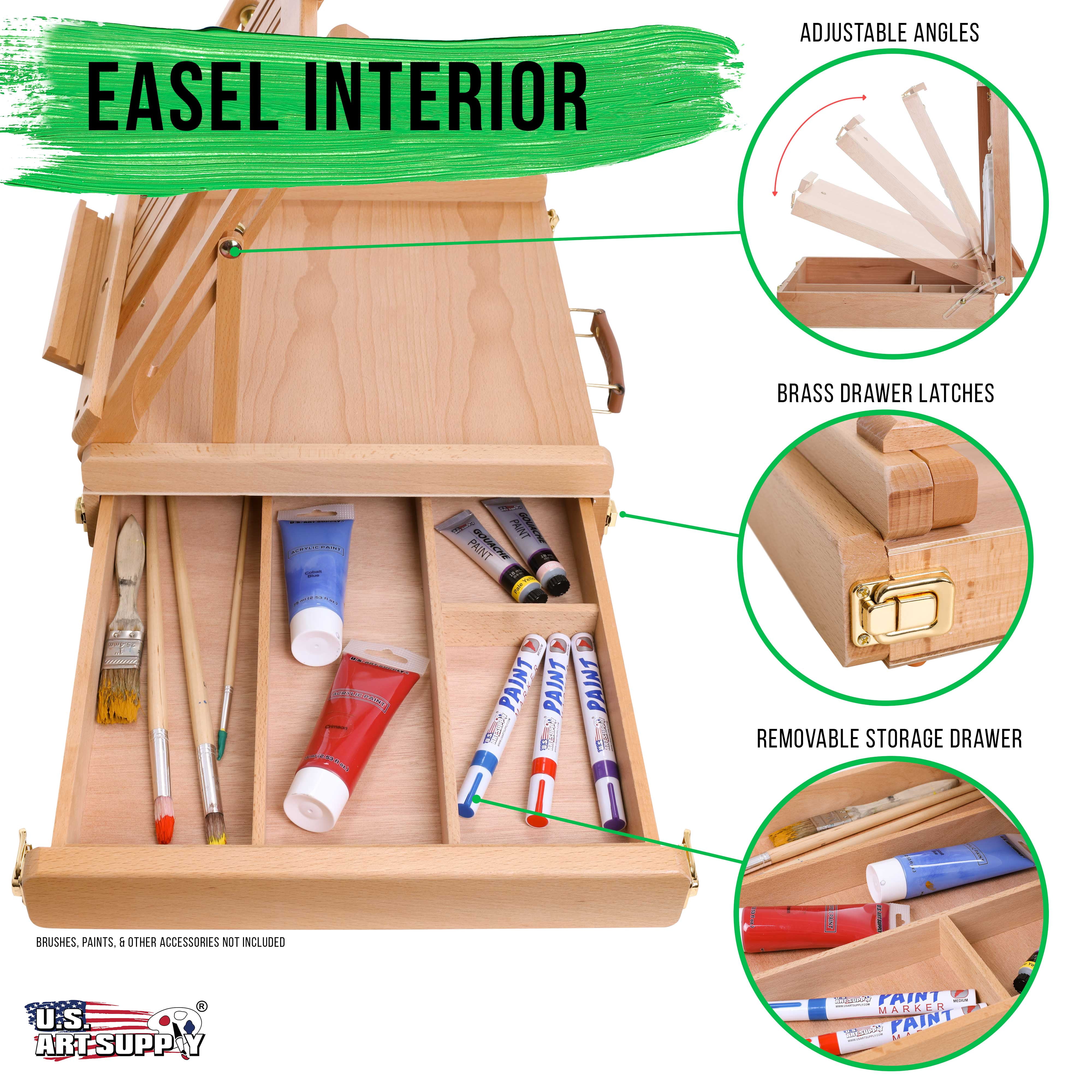 U.S. Art Supply La Jolla Adjustable Wood Table Sketchbox Easel, Beechwood