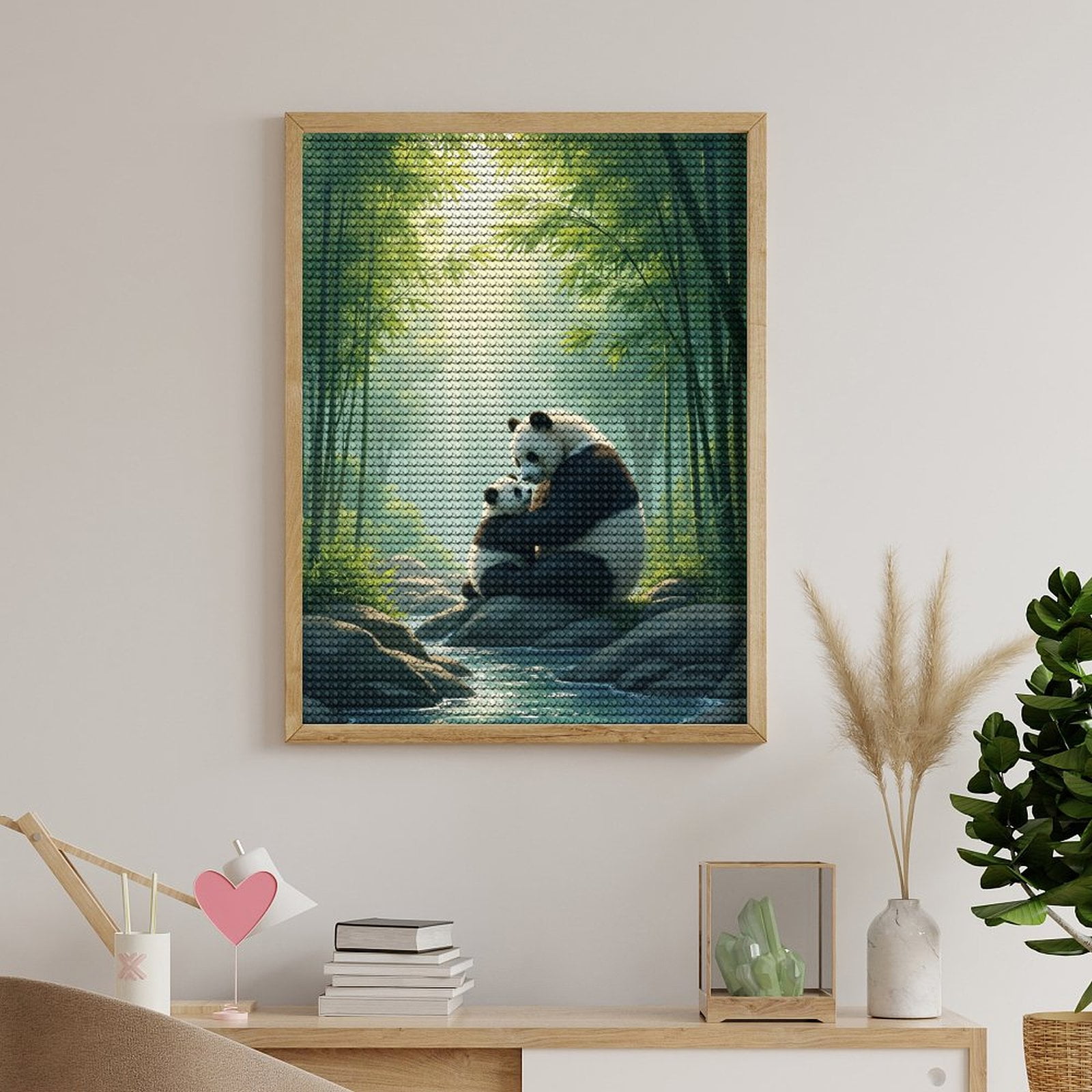 Diamond Art Kits for Adults, Panda Mother Cub Forest Stream 5D Diamond Painting Kits for Adults Beginners, DIY Full Drill Diamond Painting, Gem Art and Crafts 12x16