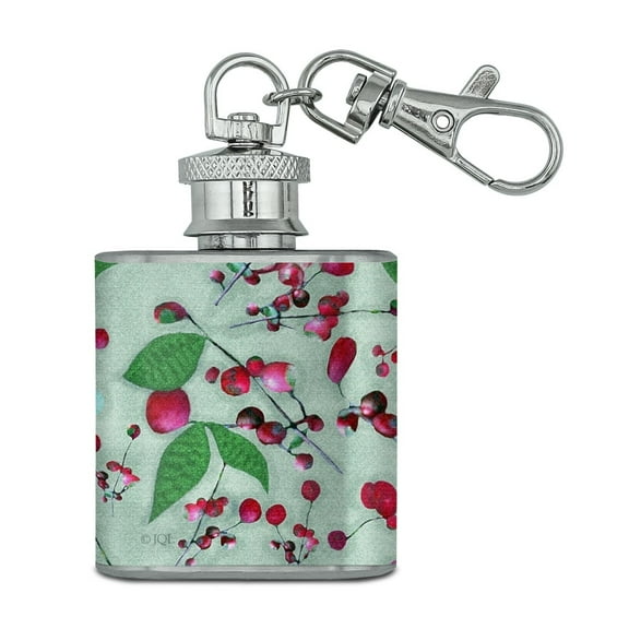 Wild Cherry Blossoms Pattern Stainless Steel 1oz Mini Flask Key Chain