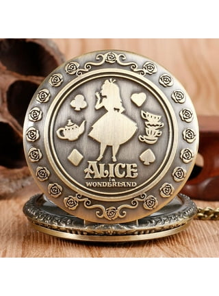 Creativearrowy Retro Alice in Wonderland Theme Steampunk Pocket Watch Bronze Quartz Pocket Watches Vintage Fob Watches Christmas Brithday Gift