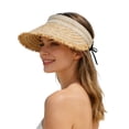 thumbnail image 3 of Summer Hats for Women Women Foldable Wide Brim Straw Empty Top Sun Hat Beach Beige One Size, 3 of 9