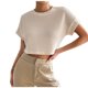 thumbnail image 1 of Tops de Manga Corta para Mujeres Cuello de Tripulación de Punto de Ajuste Suelto Detalle Lateral de Color Sólido Casual para el Uso Diario, 1 of 9