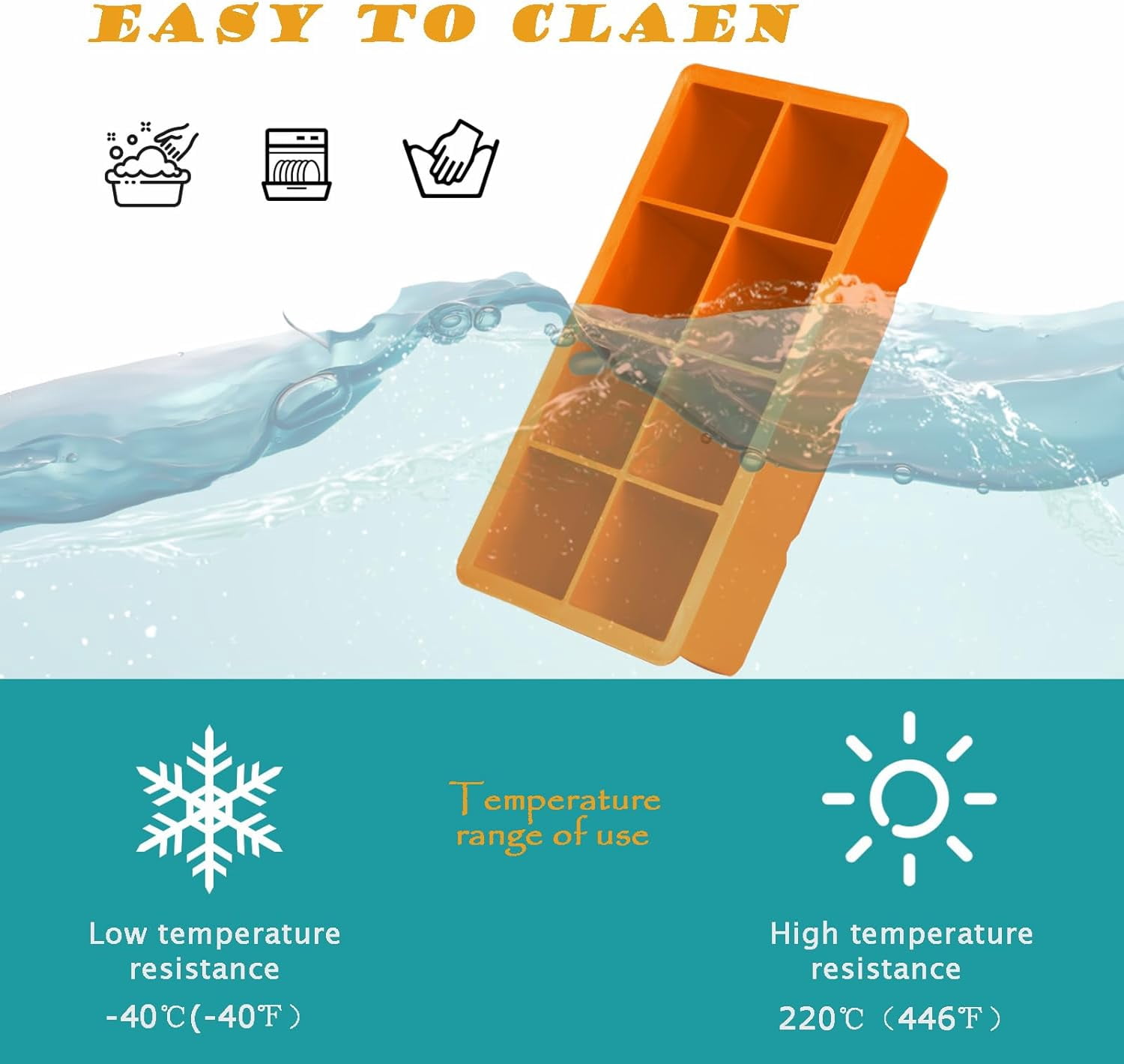 Large Ice Cube Tray, 4 Pack Silicone Ice Cube Mold with Lid, 2 Inch Square 8 Big Ice Cube Maker for Freezer, Cocktail Whiskey Wine, BPA Free, Food Grade, Easy-Release \u2013 Orange