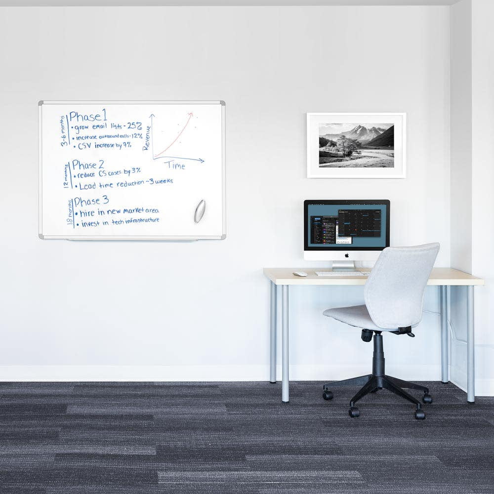 Luxor Dry Erase Magnetic Wall-Mount Porcelain White Board, 48x36, Aluminum Frame