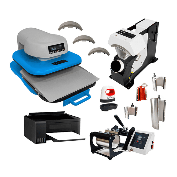 Kit Combo 9 en 1 Plancha Automática 38x38 Ev Technologies de Sublimación DTF con Impresora
