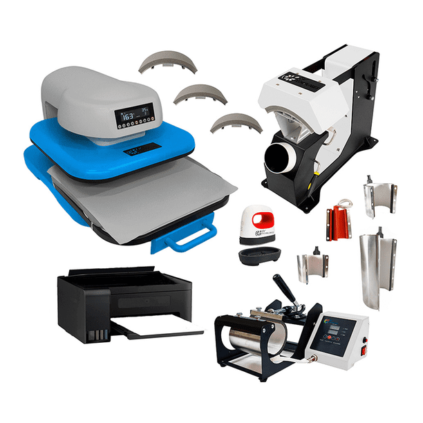 Kit Combo 9 en 1 Plancha Automática 38x38 Ev Technologies de Sublimación DTF con Impresora