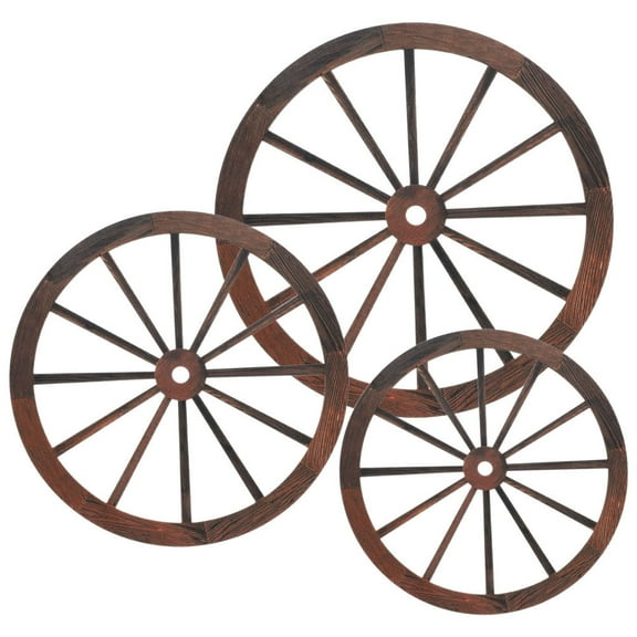 RENACLIPY Wheel Decorative Wall Hanging Wagon Wheel Wall Decor Brown Wood 3Pcs