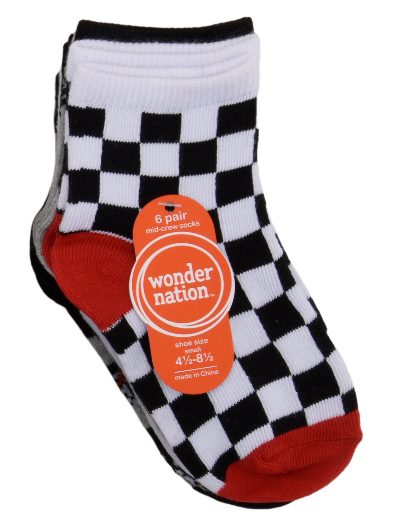 Wonder Nation Mid Crew Graphic Socks, 6-Pack Boys Shoe Size S (4-8.5) - L (3-9)