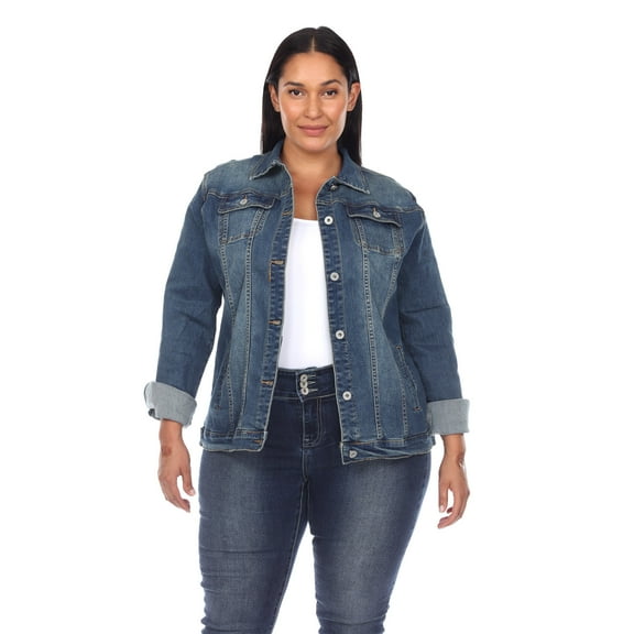 White Mark Women's Plus Size Classic Denim Jacket