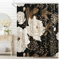 thumbnail image 2 of Extra Long Black Gold Floral Shower Curtain 72 x 84 Inch, Black Flowers Bathroom Shower Curtain, Fabric Waterproof Shower Curtain with 12 Hooks, 2 of 6