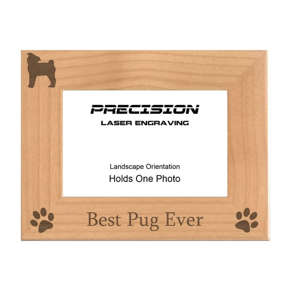 PrecisionNC Engraving Dog Pet Frames Best Pug Ever with Paw Prints Engraved Natural Wood Picture Frame 4x6 Landscape