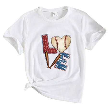 

Lovely Casual T-Shirts For Children Girls Cartoon Baseball Printed O-Neck Short Sleeve Tops Casual Teen Clothes Outfit Tops Holiday Vacation Seaside Loose Cozy Tshirts