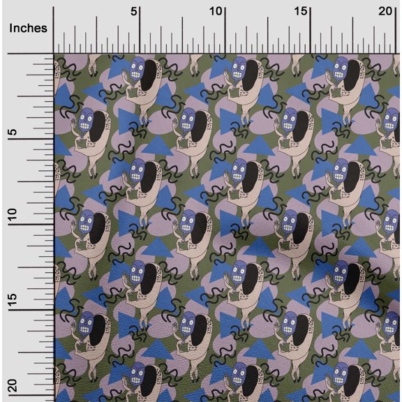 oneOone Cotton Flex Olive Green Fabric Dot|Triangle & Monster Cartoon Sewing Craft Projects Fabric Prints By Yard 40 Inch Wide