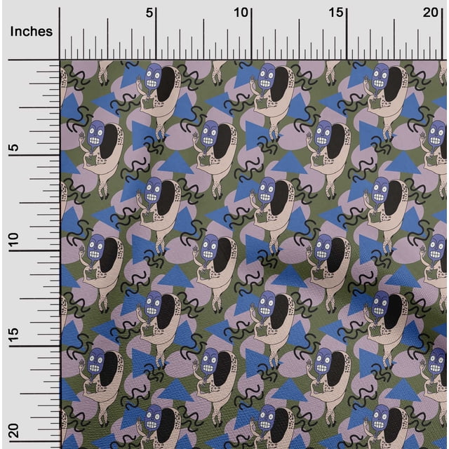 oneOone Tissu Georgette Viscose Vert Olive à Poistriangle & Monstre Matériel de Robe Imprimé Tissu au Mètre 42 Pouces de Large