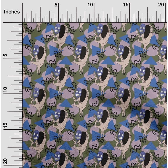 oneOone Cotton Poplin Olive Green Fabric Dot|Triangle & Monster Cartoon Sewing Material Print Fabric By The Yard 42 Inch Wide