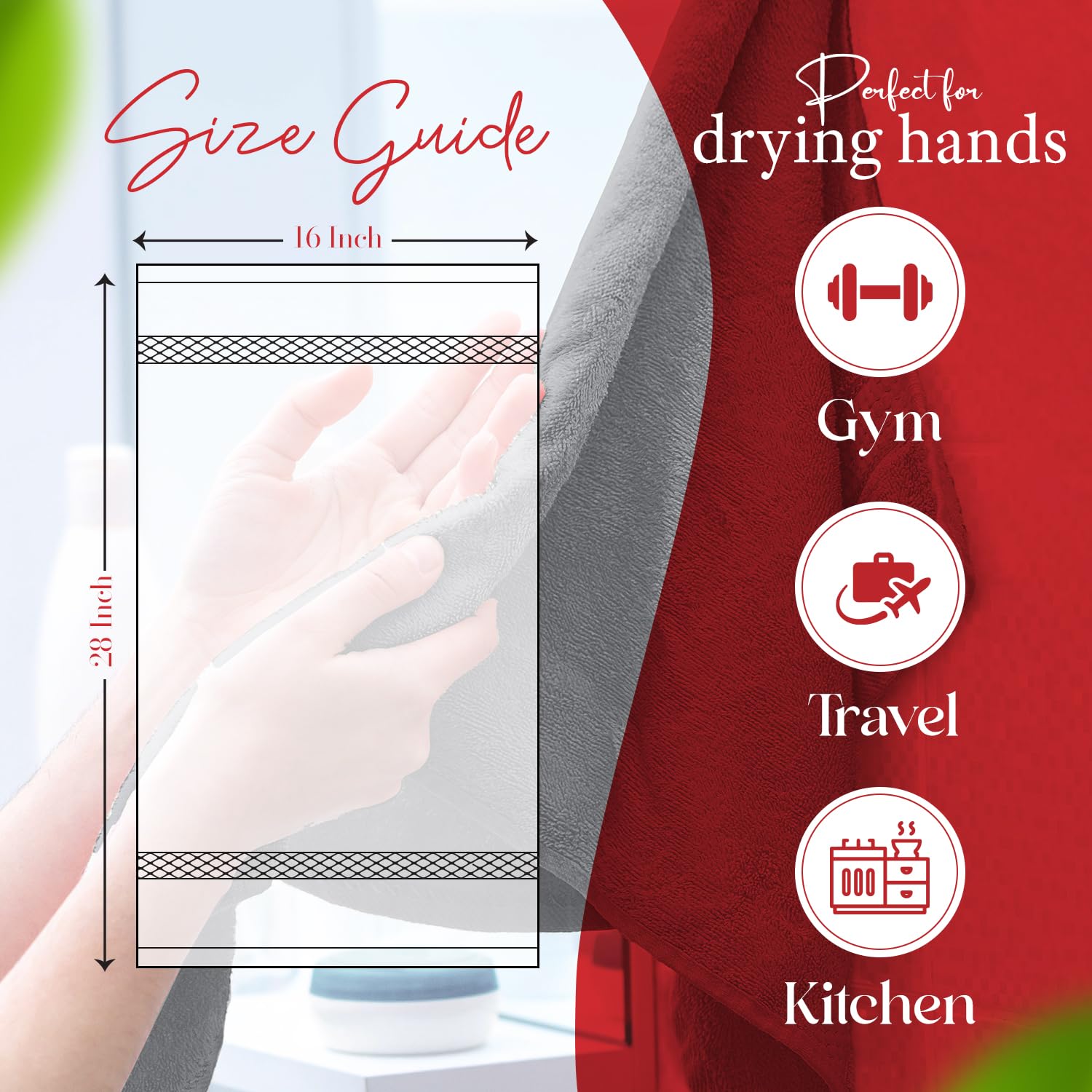 RIVERSIDE Hand Towel 6 Pack 16x28 Soft And Quick Dry Cotton Towels for Home Gym & Spa - Charcoal