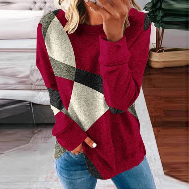 Pntutb Mujer Cuello Redondo Moda Casual Manga Larga Estampado Sudadera tops Blusa Pntutb Pntutb-7287