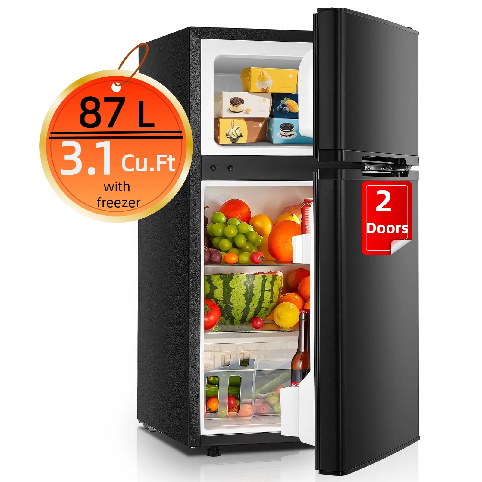 FOHERE 3.1 Cu. Ft. 2-Door Compact Mini Refrigerator with Freezer for Bedroom, Office & College Dorm