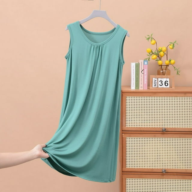 Huaizzzy Chemise de Nuit d'Été pour Femme Confortable à Col Rond Sans Manches Robe de Maison Tenue de Détente Décontractée Basique Vêtement de Nuit pour Femmes Grande Taille Chemise de Nuit Femme Dames Chemise à Manches Longues Manches Courtes