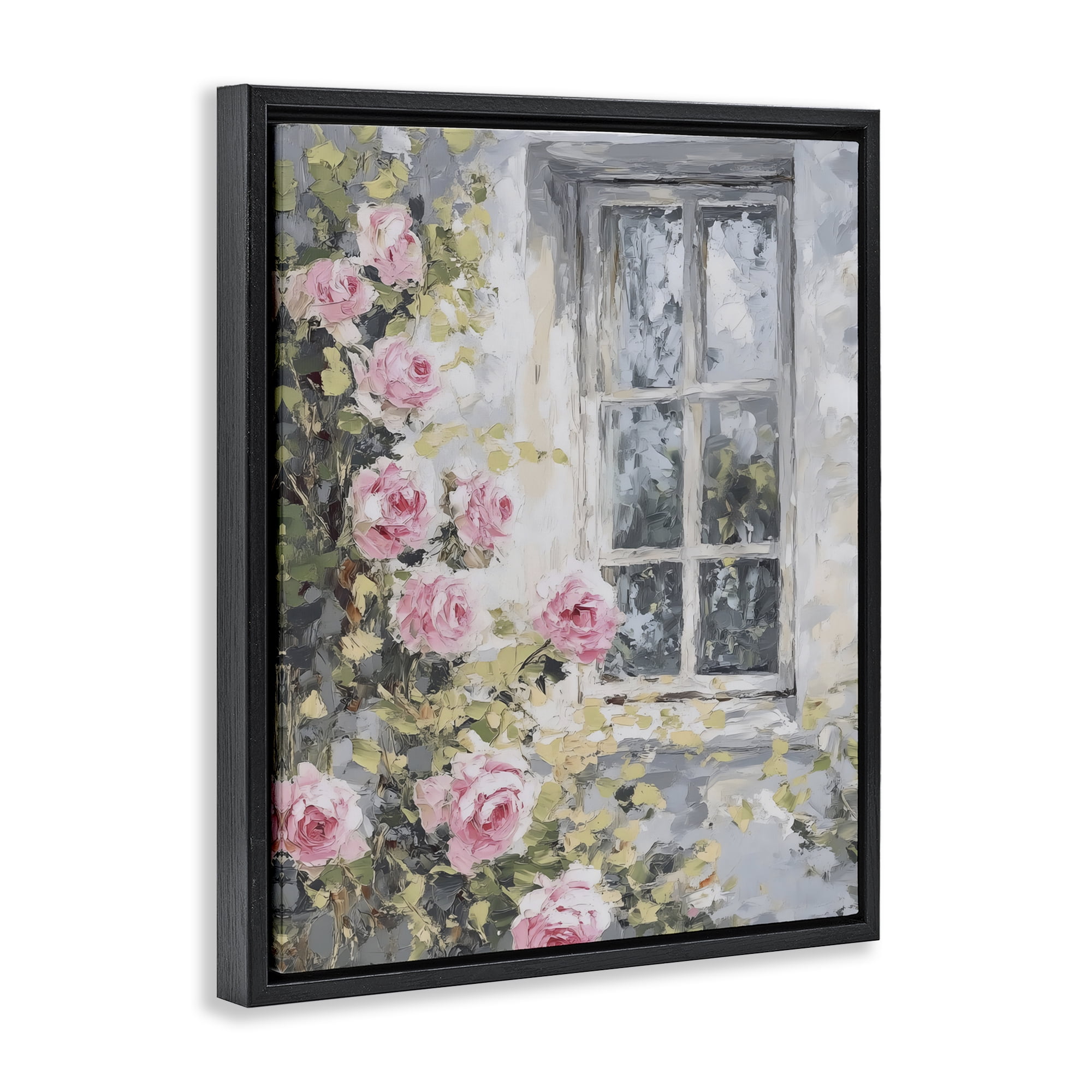 Stupell Industries View Of Roses Cottage Window Black Framed Floater Canvas Wall Art, design by LSR Design Studio