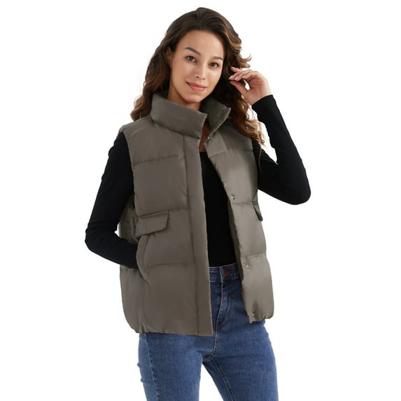 Elezay Woman Puffer Vest Woman Winter Vest Lightweight Quilted Vest Packable Puffer Vest with Stand Collar Brown
