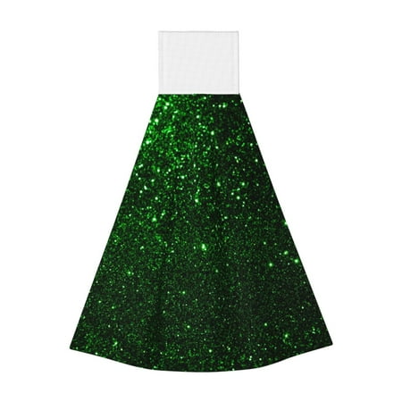

Zufioo Green Sparkling Print Coral Fleece Velcro Hand Towel Hangable Absorbent Hand Towel Suitable for Kitchen Bathroom Household Items