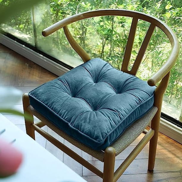 Nvzi Soft Velvet Chair Pads with Ties Comfy Solid Seat Cushion for Dining Chairs, Office Chairs, Hardwood Floors (Blue, 16x16)
