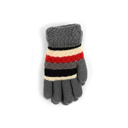 Children's Tri-Color Striped Fleece Lined Winter Gloves