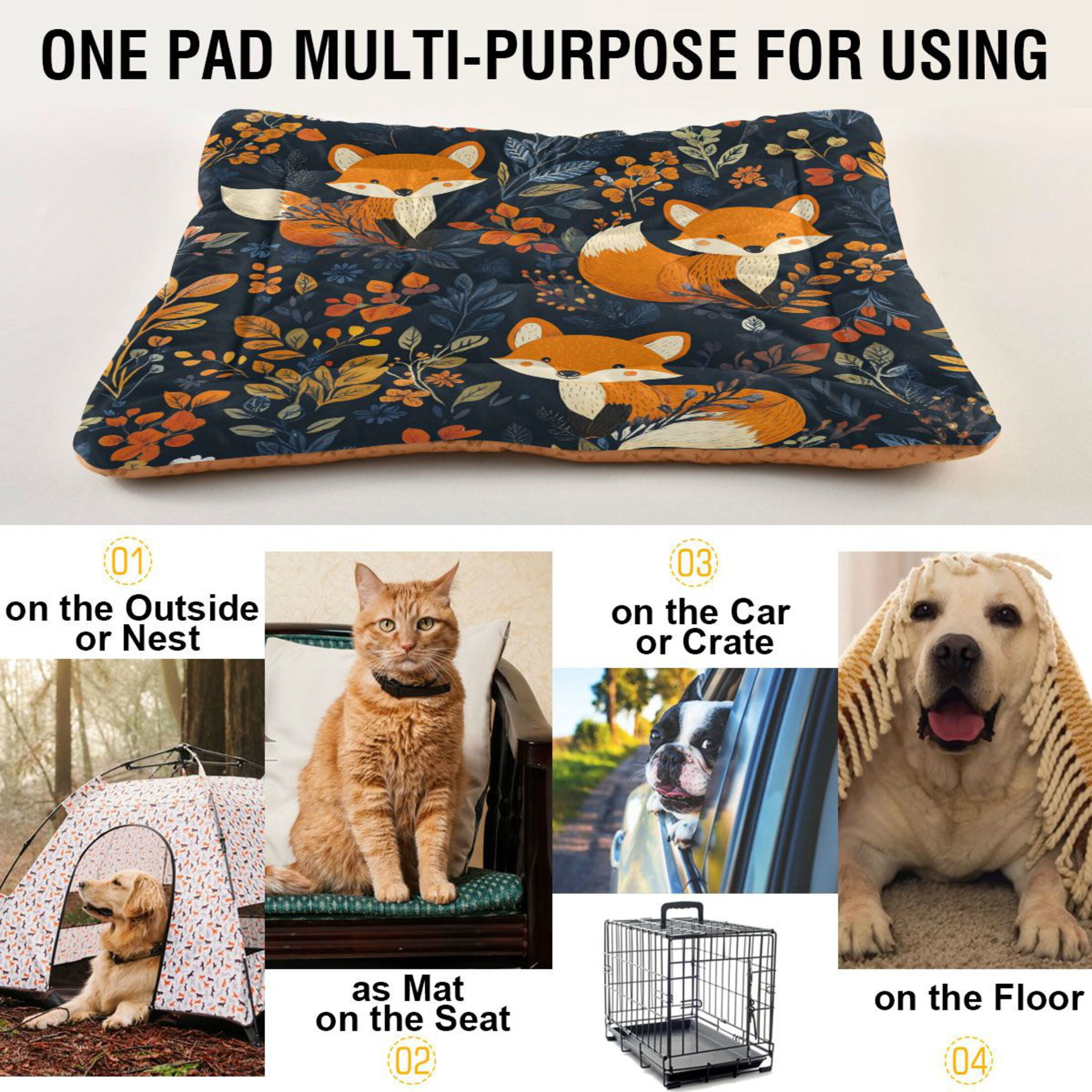 Qxltty Cute Fox Pattern Ped Pad Wear-resistant and Hard to Bite Through Sleeping Pad for Small Medium Large Dogs Winter Pet Bed 36×24in