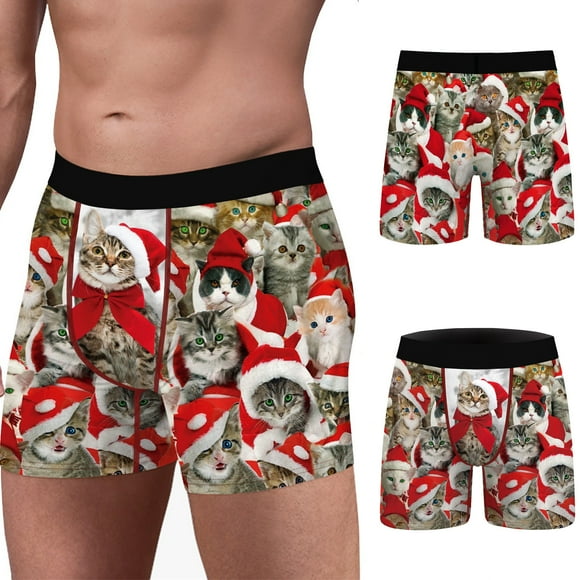 Calzoncillos bóxer cómodos para hombre, transpirables, con estampado digital navideño Pompotops qyievc3764