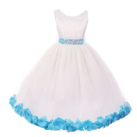 Girls White Turquoise Sash Petal Embellished Junior Bridesmaid (Best Dress Websites For Juniors)